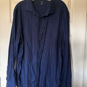 Alfani Navy Blue Textured Long-Sleeve Button-Up Shirt